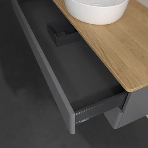 Bild von VILLEROY BOCH Antao Waschbeckenunterschrank, 2 Auszüge, 1200 x 360 x 500 mm, Front mit Struktur, Anthracite Matt Lacquer / Honey Oak #K21111GK