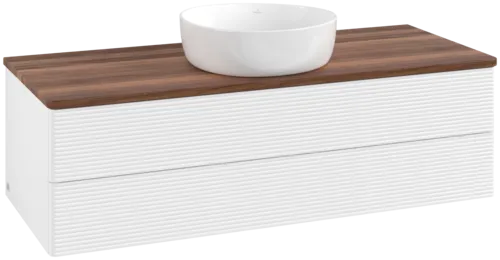 Bild von VILLEROY BOCH Antao Waschbeckenunterschrank, 2 Auszüge, 1200 x 360 x 500 mm, Front mit Struktur, White Matt Lacquer / Warm Walnut #K21112MT