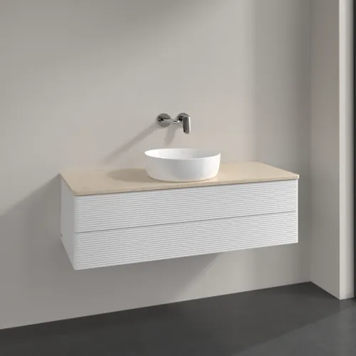 Bild von VILLEROY BOCH Antao Waschbeckenunterschrank, 2 Auszüge, 1200 x 360 x 500 mm, Front mit Struktur, Glossy White Lacquer / Botticino #K21113GF