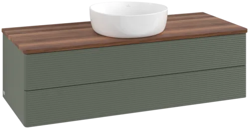 Bild von VILLEROY BOCH Antao Waschbeckenunterschrank, 2 Auszüge, 1200 x 360 x 500 mm, Front mit Struktur, Leaf Green Matt Lacquer / Warm Walnut #K21112HL