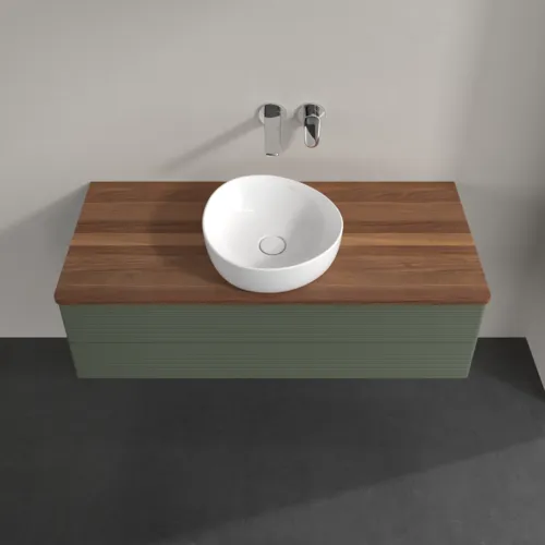 Bild von VILLEROY BOCH Antao Waschbeckenunterschrank, 2 Auszüge, 1200 x 360 x 500 mm, Front mit Struktur, Leaf Green Matt Lacquer / Warm Walnut #K21112HL