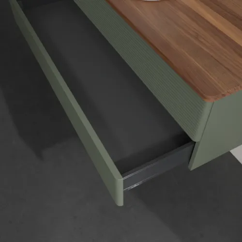 Bild von VILLEROY BOCH Antao Waschbeckenunterschrank, 2 Auszüge, 1200 x 360 x 500 mm, Front mit Struktur, Leaf Green Matt Lacquer / Warm Walnut #K21112HL