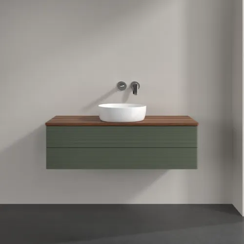 Bild von VILLEROY BOCH Antao Waschbeckenunterschrank, 2 Auszüge, 1200 x 360 x 500 mm, Front mit Struktur, Leaf Green Matt Lacquer / Warm Walnut #K21112HL