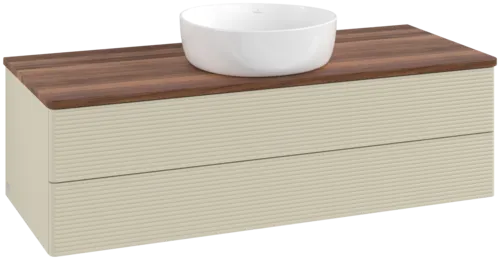 Bild von VILLEROY BOCH Antao Waschbeckenunterschrank, 2 Auszüge, 1200 x 360 x 500 mm, Front mit Struktur, Silk Grey Matt Lacquer / Warm Walnut #K21112HJ