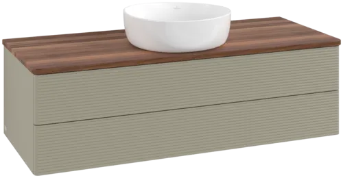 Bild von VILLEROY BOCH Antao Waschbeckenunterschrank, 2 Auszüge, 1200 x 360 x 500 mm, Front mit Struktur, Stone Grey Matt Lacquer / Warm Walnut #K21112HK