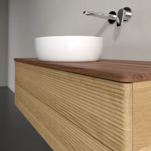 Bild von VILLEROY BOCH Antao Waschbeckenunterschrank, 2 Auszüge, 1200 x 360 x 500 mm, Front mit Struktur, Honey Oak / Warm Walnut #K21112HN