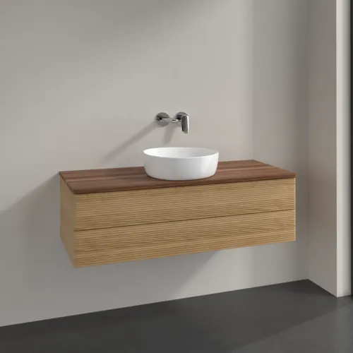 Bild von VILLEROY BOCH Antao Waschbeckenunterschrank, 2 Auszüge, 1200 x 360 x 500 mm, Front mit Struktur, Honey Oak / Warm Walnut #K21112HN