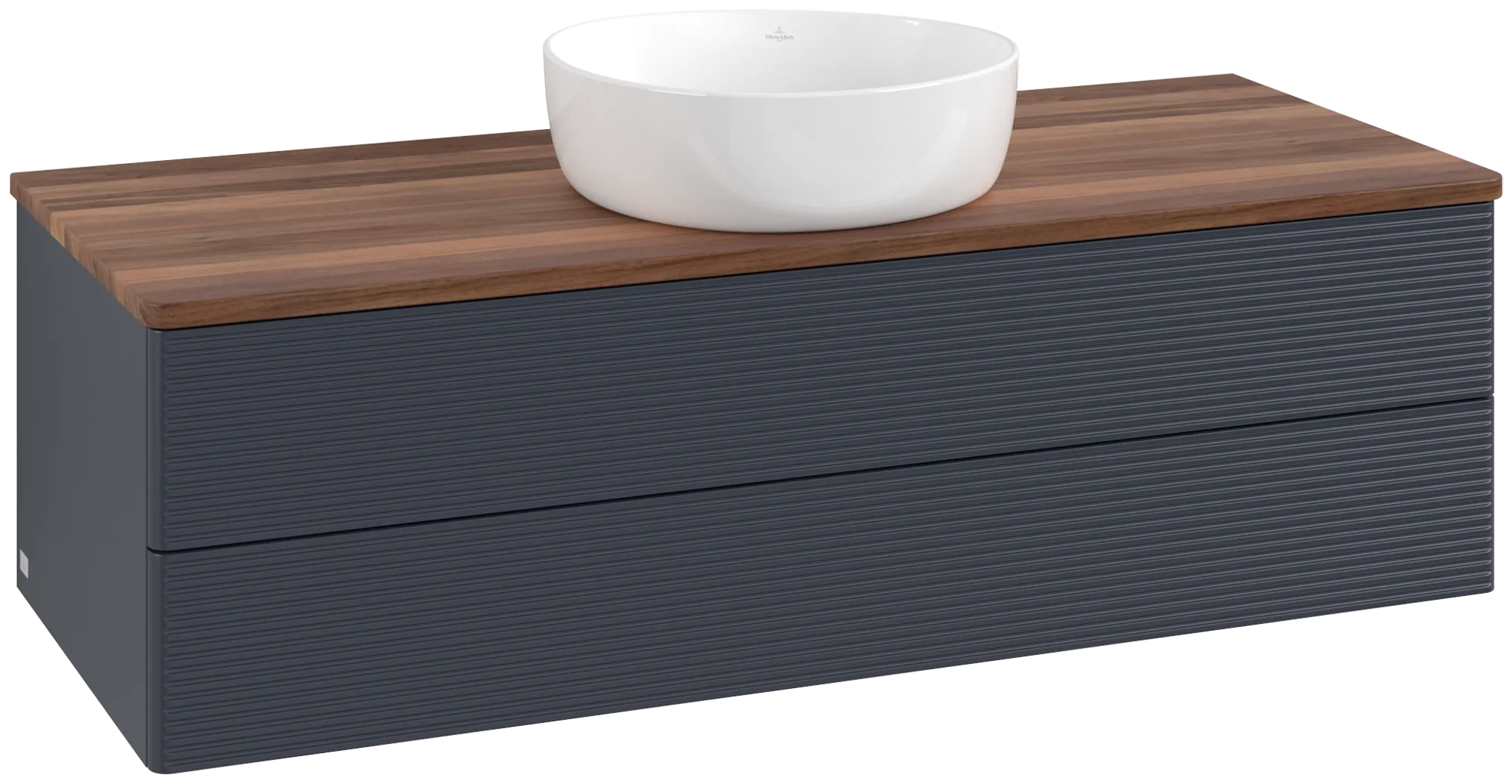 Bild von VILLEROY BOCH Antao Waschbeckenunterschrank, 2 Auszüge, 1200 x 360 x 500 mm, Front mit Struktur, Midnight Blue Matt Lacquer / Warm Walnut #K21112HG
