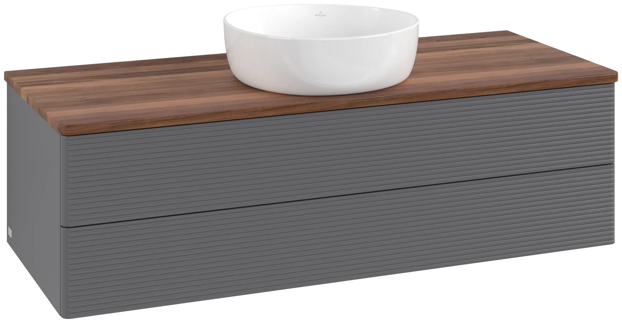 Bild von VILLEROY BOCH Antao Waschbeckenunterschrank, 2 Auszüge, 1200 x 360 x 500 mm, Front mit Struktur, Anthracite Matt Lacquer / Warm Walnut #K21112GK