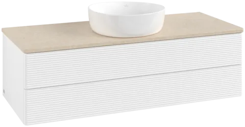 Bild von VILLEROY BOCH Antao Waschbeckenunterschrank, 2 Auszüge, 1200 x 360 x 500 mm, Front mit Struktur, White Matt Lacquer / Botticino #K21113MT