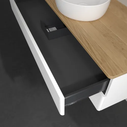Bild von VILLEROY BOCH Antao Waschbeckenunterschrank, 2 Auszüge, 1200 x 360 x 500 mm, Front mit Struktur, White Matt Lacquer / Honey Oak #K21111MT