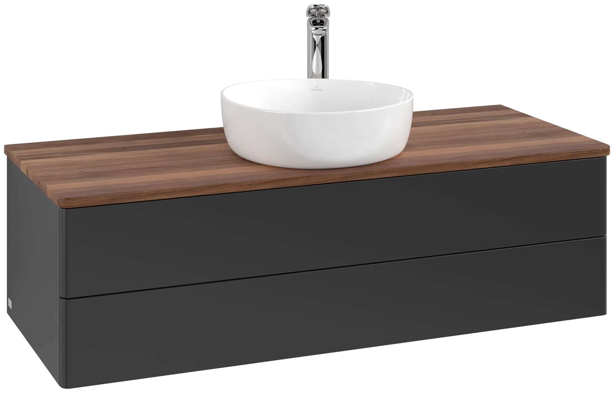 Bild von VILLEROY BOCH Antao Waschbeckenunterschrank, 2 Auszüge, 1200 x 360 x 500 mm, Front ohne Struktur, Black Matt Lacquer / Warm Walnut #K21052PD