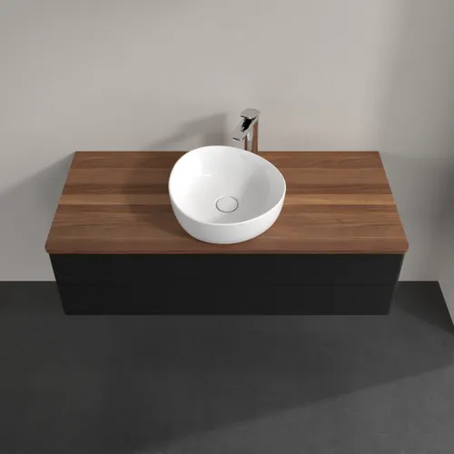 Bild von VILLEROY BOCH Antao Waschbeckenunterschrank, 2 Auszüge, 1200 x 360 x 500 mm, Front ohne Struktur, Black Matt Lacquer / Warm Walnut #K21052PD