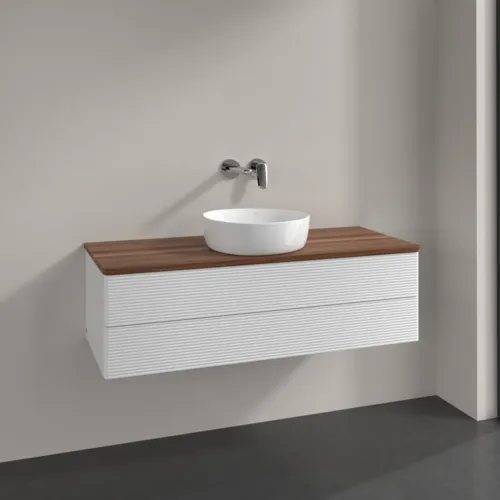 Bild von VILLEROY BOCH Antao Waschbeckenunterschrank, 2 Auszüge, 1200 x 360 x 500 mm, Front mit Struktur, Glossy White Lacquer / Warm Walnut #K21112GF