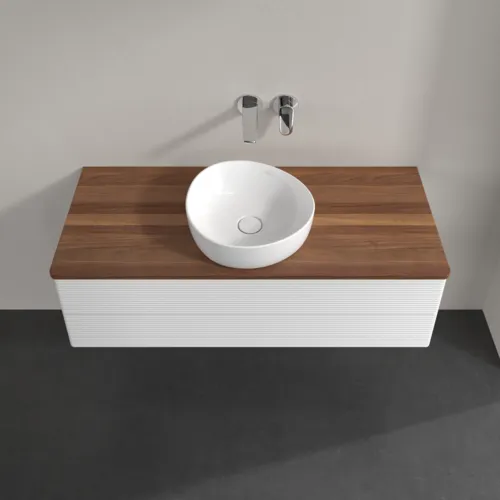 Bild von VILLEROY BOCH Antao Waschbeckenunterschrank, 2 Auszüge, 1200 x 360 x 500 mm, Front mit Struktur, Glossy White Lacquer / Warm Walnut #K21112GF