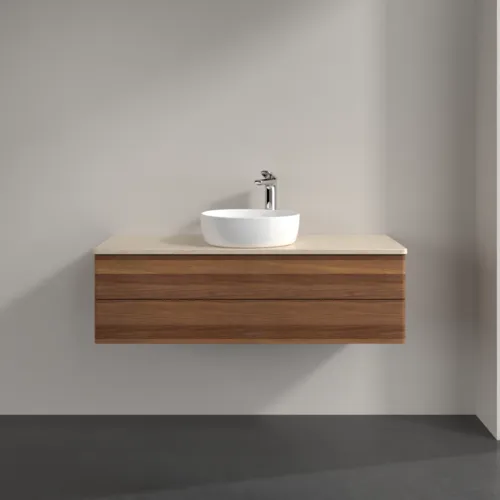 Bild von VILLEROY BOCH Antao Waschbeckenunterschrank, 2 Auszüge, 1200 x 360 x 500 mm, Front ohne Struktur, Warm Walnut / Botticino #K21053HM