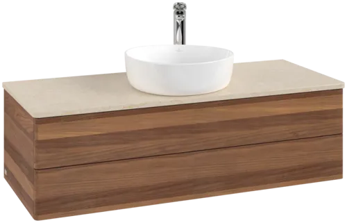 Bild von VILLEROY BOCH Antao Waschbeckenunterschrank, 2 Auszüge, 1200 x 360 x 500 mm, Front ohne Struktur, Warm Walnut / Botticino #K21053HM