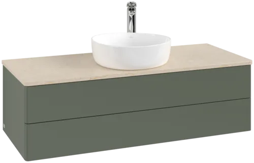 Bild von VILLEROY BOCH Antao Waschbeckenunterschrank, 2 Auszüge, 1200 x 360 x 500 mm, Front ohne Struktur, Leaf Green Matt Lacquer / Botticino #K21053HL