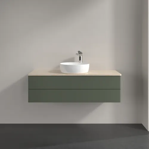Bild von VILLEROY BOCH Antao Waschbeckenunterschrank, 2 Auszüge, 1200 x 360 x 500 mm, Front ohne Struktur, Leaf Green Matt Lacquer / Botticino #K21053HL