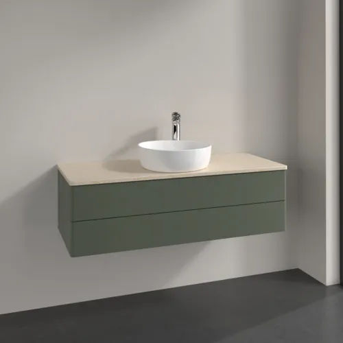Bild von VILLEROY BOCH Antao Waschbeckenunterschrank, 2 Auszüge, 1200 x 360 x 500 mm, Front ohne Struktur, Leaf Green Matt Lacquer / Botticino #K21053HL