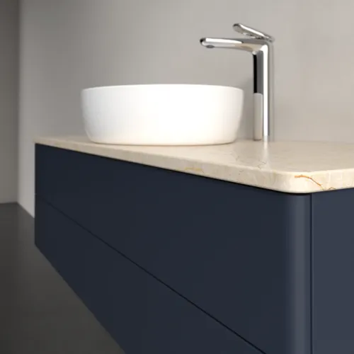Bild von VILLEROY BOCH Antao Waschbeckenunterschrank, 2 Auszüge, 1200 x 360 x 500 mm, Front ohne Struktur, Midnight Blue Matt Lacquer / Botticino #K21053HG