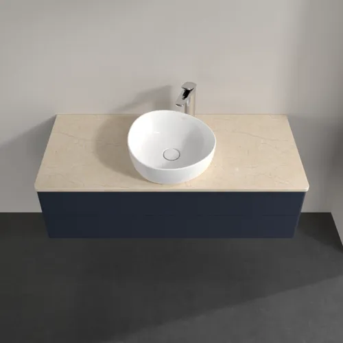 Bild von VILLEROY BOCH Antao Waschbeckenunterschrank, 2 Auszüge, 1200 x 360 x 500 mm, Front ohne Struktur, Midnight Blue Matt Lacquer / Botticino #K21053HG