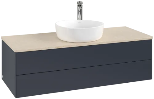 Bild von VILLEROY BOCH Antao Waschbeckenunterschrank, 2 Auszüge, 1200 x 360 x 500 mm, Front ohne Struktur, Midnight Blue Matt Lacquer / Botticino #K21053HG