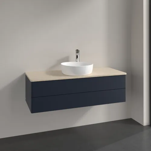 Bild von VILLEROY BOCH Antao Waschbeckenunterschrank, 2 Auszüge, 1200 x 360 x 500 mm, Front ohne Struktur, Midnight Blue Matt Lacquer / Botticino #K21053HG