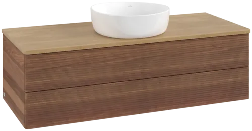 Bild von VILLEROY BOCH Antao Waschbeckenunterschrank, 2 Auszüge, 1200 x 360 x 500 mm, Front mit Struktur, Warm Walnut / Honey Oak #K21111HM
