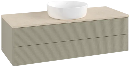 Bild von VILLEROY BOCH Antao Waschbeckenunterschrank, 2 Auszüge, 1200 x 360 x 500 mm, Front mit Struktur, Stone Grey Matt Lacquer / Botticino #K21113HK