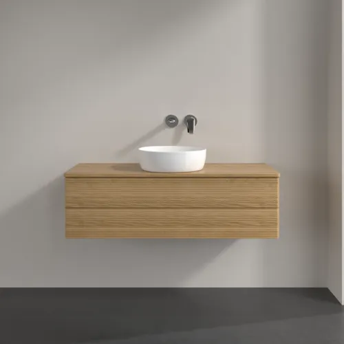 Bild von VILLEROY BOCH Antao Waschbeckenunterschrank, 2 Auszüge, 1200 x 360 x 500 mm, Front mit Struktur, Honey Oak / Honey Oak #K21111HN