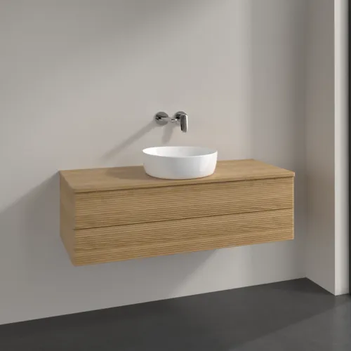 Bild von VILLEROY BOCH Antao Waschbeckenunterschrank, 2 Auszüge, 1200 x 360 x 500 mm, Front mit Struktur, Honey Oak / Honey Oak #K21111HN