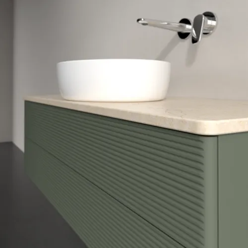Bild von VILLEROY BOCH Antao Waschbeckenunterschrank, 2 Auszüge, 1200 x 360 x 500 mm, Front mit Struktur, Leaf Green Matt Lacquer / Botticino #K21113HL