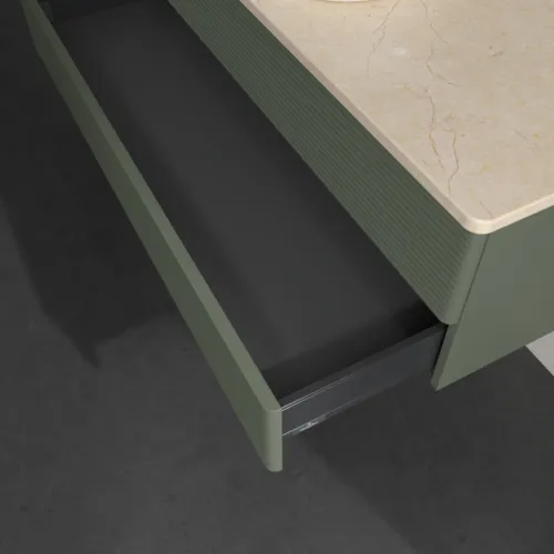 Bild von VILLEROY BOCH Antao Waschbeckenunterschrank, 2 Auszüge, 1200 x 360 x 500 mm, Front mit Struktur, Leaf Green Matt Lacquer / Botticino #K21113HL