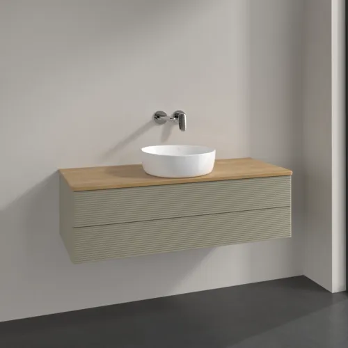 Bild von VILLEROY BOCH Antao Waschbeckenunterschrank, 2 Auszüge, 1200 x 360 x 500 mm, Front mit Struktur, Stone Grey Matt Lacquer / Honey Oak #K21111HK