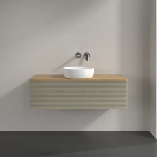Bild von VILLEROY BOCH Antao Waschbeckenunterschrank, 2 Auszüge, 1200 x 360 x 500 mm, Front mit Struktur, Stone Grey Matt Lacquer / Honey Oak #K21111HK