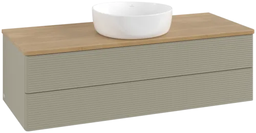 Bild von VILLEROY BOCH Antao Waschbeckenunterschrank, 2 Auszüge, 1200 x 360 x 500 mm, Front mit Struktur, Stone Grey Matt Lacquer / Honey Oak #K21111HK