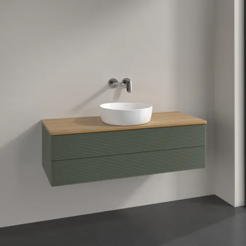 Bild von VILLEROY BOCH Antao Waschbeckenunterschrank, 2 Auszüge, 1200 x 360 x 500 mm, Front mit Struktur, Leaf Green Matt Lacquer / Honey Oak #K21111HL