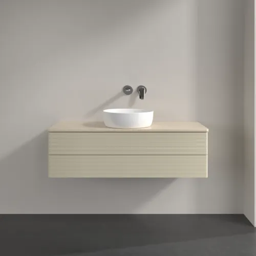 Bild von VILLEROY BOCH Antao Waschbeckenunterschrank, 2 Auszüge, 1200 x 360 x 500 mm, Front mit Struktur, Silk Grey Matt Lacquer / Botticino #K21113HJ
