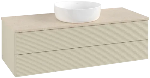 Bild von VILLEROY BOCH Antao Waschbeckenunterschrank, 2 Auszüge, 1200 x 360 x 500 mm, Front mit Struktur, Silk Grey Matt Lacquer / Botticino #K21113HJ