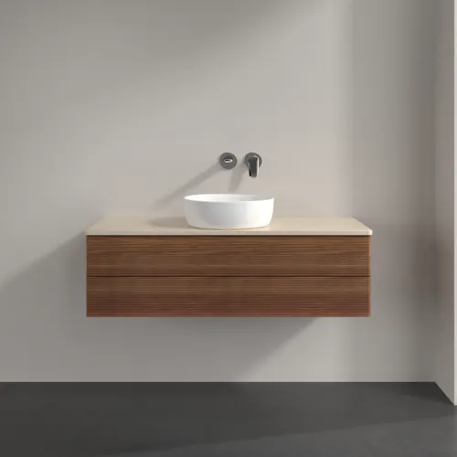 Bild von VILLEROY BOCH Antao Waschbeckenunterschrank, 2 Auszüge, 1200 x 360 x 500 mm, Front mit Struktur, Warm Walnut / Botticino #K21113HM
