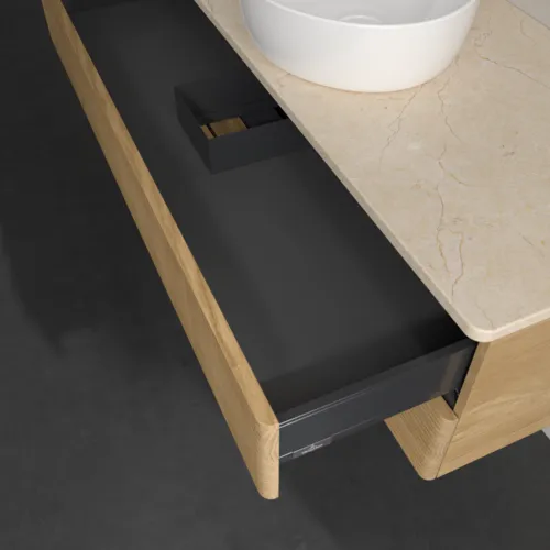 Bild von VILLEROY BOCH Antao Waschbeckenunterschrank, 2 Auszüge, 1200 x 360 x 500 mm, Front mit Struktur, Honey Oak / Botticino #K21113HN