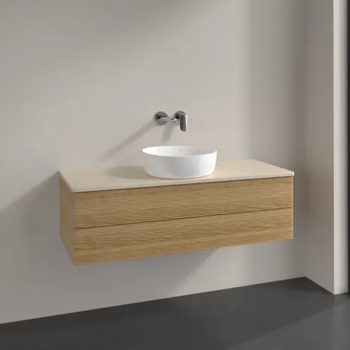 Bild von VILLEROY BOCH Antao Waschbeckenunterschrank, 2 Auszüge, 1200 x 360 x 500 mm, Front mit Struktur, Honey Oak / Botticino #K21113HN