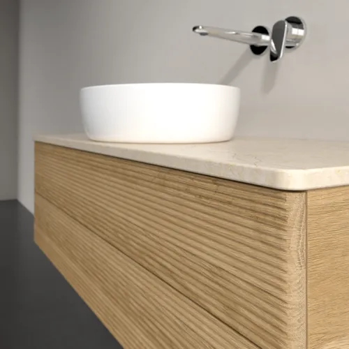 Bild von VILLEROY BOCH Antao Waschbeckenunterschrank, 2 Auszüge, 1200 x 360 x 500 mm, Front mit Struktur, Honey Oak / Botticino #K21113HN
