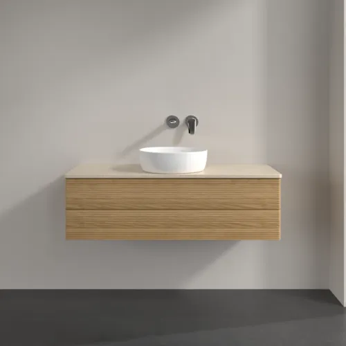 Bild von VILLEROY BOCH Antao Waschbeckenunterschrank, 2 Auszüge, 1200 x 360 x 500 mm, Front mit Struktur, Honey Oak / Botticino #K21113HN