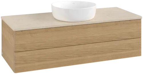 Bild von VILLEROY BOCH Antao Waschbeckenunterschrank, 2 Auszüge, 1200 x 360 x 500 mm, Front mit Struktur, Honey Oak / Botticino #K21113HN