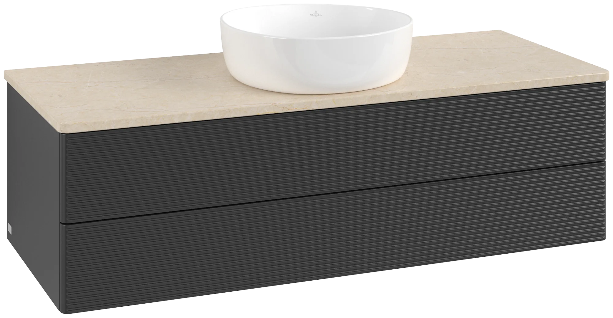 Bild von VILLEROY BOCH Antao Waschbeckenunterschrank, 2 Auszüge, 1200 x 360 x 500 mm, Front mit Struktur, Black Matt Lacquer / Botticino #K21113PD