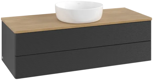 Bild von VILLEROY BOCH Antao Waschbeckenunterschrank, 2 Auszüge, 1200 x 360 x 500 mm, Front mit Struktur, Black Matt Lacquer / Honey Oak #K21111PD