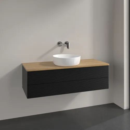 Bild von VILLEROY BOCH Antao Waschbeckenunterschrank, 2 Auszüge, 1200 x 360 x 500 mm, Front mit Struktur, Black Matt Lacquer / Honey Oak #K21111PD