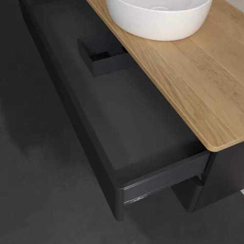 Bild von VILLEROY BOCH Antao Waschbeckenunterschrank, 2 Auszüge, 1200 x 360 x 500 mm, Front mit Struktur, Black Matt Lacquer / Honey Oak #K21111PD